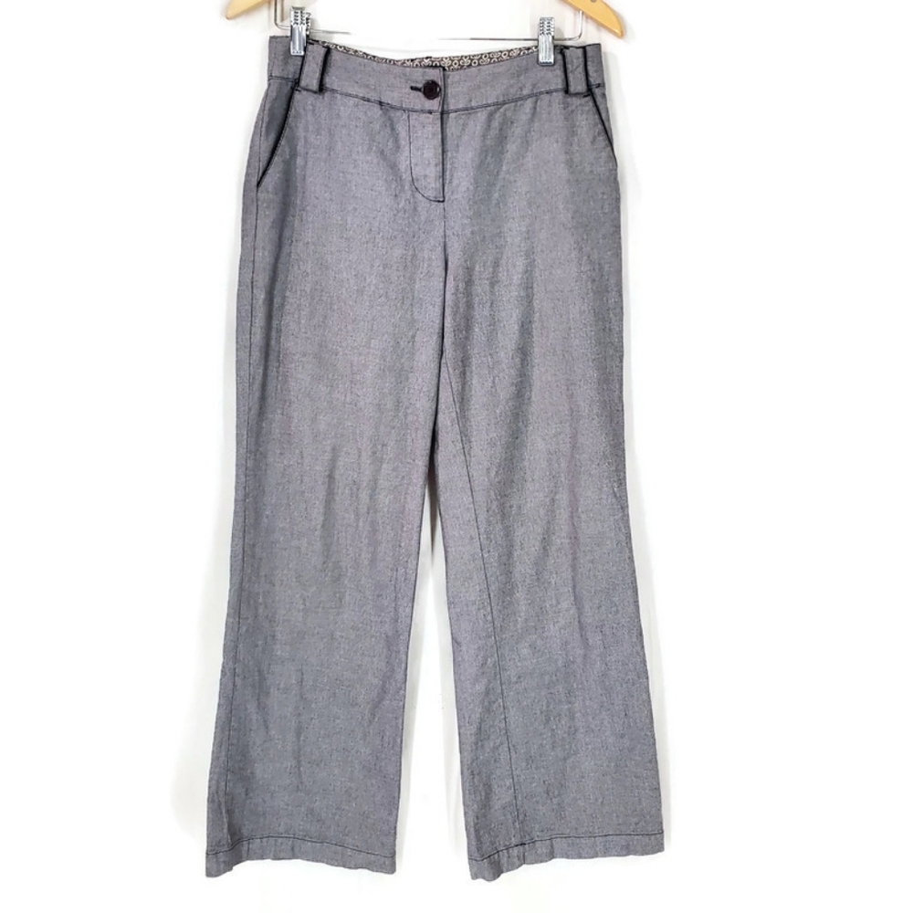 Boden Gray and Black Cotton Wide Leg Trousers Pants Size 12R